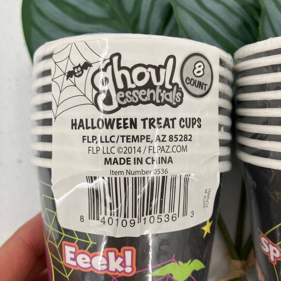 Ghoul Essentials Black Purple Green Bat Spider Boo Halloween Treat Paper Cup Set - Picture 2 of 6